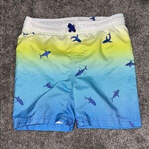 Swim Trunks Shark Print Ombre Blue Yellow Boys Size‎ Elastic Waist size 4